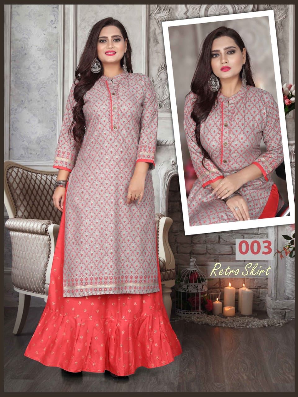Aagya Retro Skirt 2 Rayon Printed Ethnic Wear Kurti With Skirt Collection